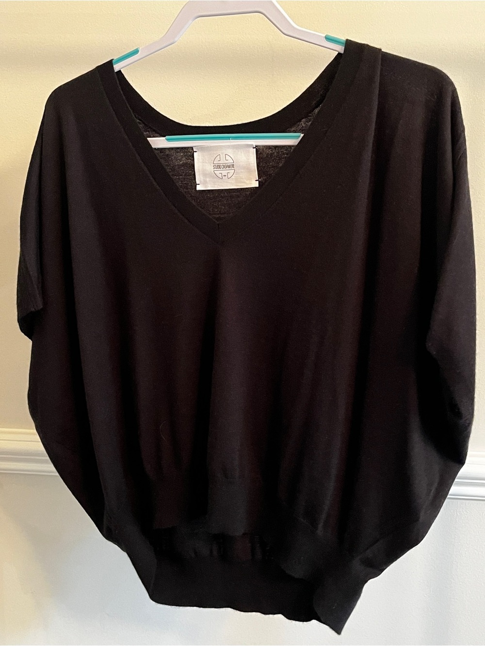 Lightweight Black Cashmere V-Neck Dolman Sweater Top
